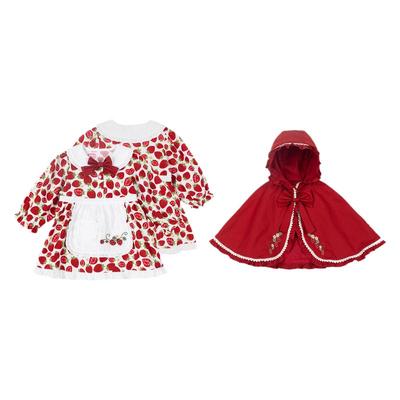 幼歌秋季草莓连衣裙花边斗篷套装