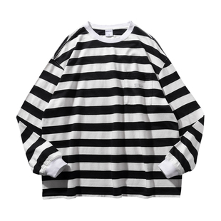 MOSEALAND 22SS长袖T恤春秋280G纯棉潮重磅条纹小领口cityboy长袖