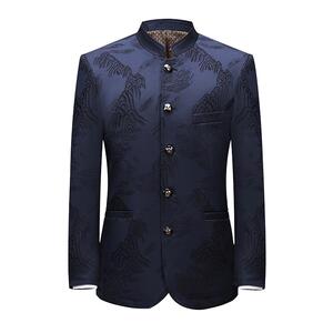 中山装男春秋薄款潮流痞帅高级感新中式国风提花立领休闲西服外套