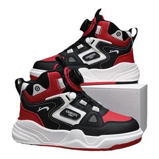 贵人鸟儿童鞋官方旗舰店男童春秋新款轻便高帮运动鞋软底革面板鞋