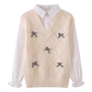 女童毛衣春秋2026新款儿童针织假两件女宝毛线衣大童早秋女孩上衣