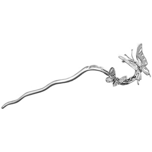 镀S925银凤钗步摇古典宫廷风蝴蝶古风发冠长款流苏女款典雅银簪子