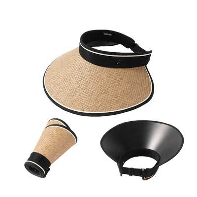 升级大帽檐~可卷草编空顶防晒帽