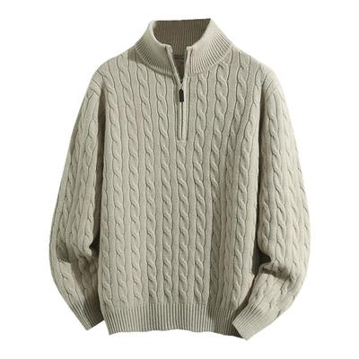 啄木鸟2025新款半高领男士麻花宽松加厚毛衣休闲拉链针织打底衫潮