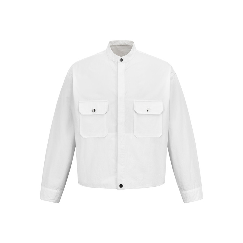 春秋男士白色立领工装短款衬衫