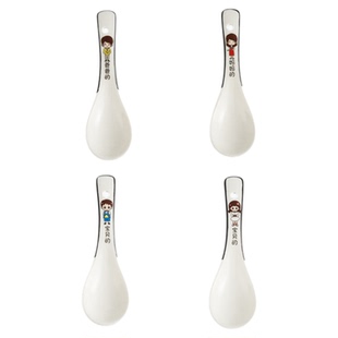 一家人网红勺子陶瓷亲子爸妈姐汤勺卡通可爱饭勺家用喝汤调羹汤匙