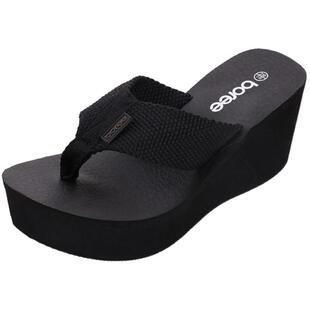 宝人拖鞋女夏 时尚外穿瑜伽垫人字拖高跟坡跟夹脚防滑沙滩鞋凉鞋