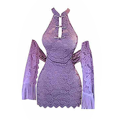 紫色中式旗袍性感露肩连衣裙女夏季紧身显身材短裙纯欲风包臀裙子