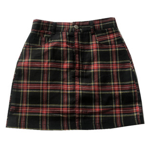 大码女复古格子半身裙2023秋季新款a字bm红黑灰色半身夏裙子高腰