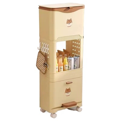 厨房垃圾桶家用夹缝式加高轮可移动高颜值免弯腰大容量带盖卫生桶