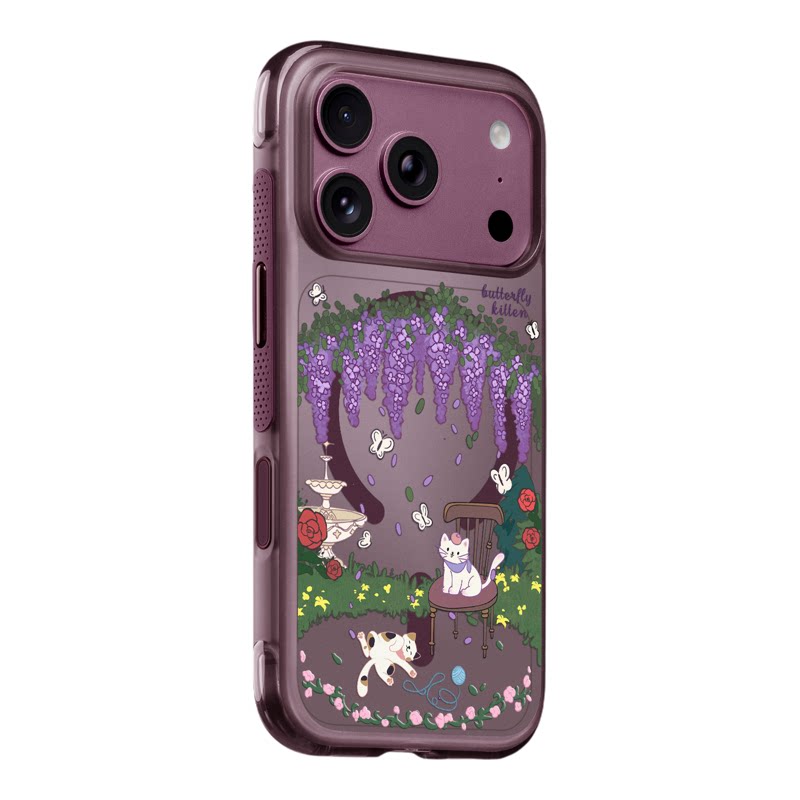 benefit勃艮第酒红法式浪漫紫藤花猫适用于iphone18promax手机壳磁吸苹果17PROMAX新款15pro防摔16pro