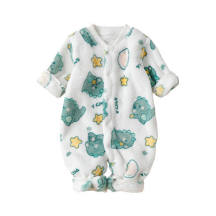 男童连体衣秋冬睡衣女童宝宝加绒保暖冬装法兰绒婴儿珊瑚绒家居服