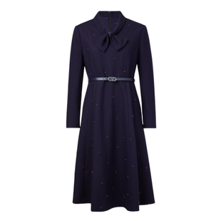 娜家商场同款25秋冬新款时尚简约气质显瘦绵羊毛连衣裙（配腰带）