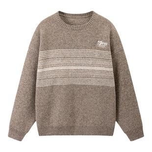 江南先生NewJNXS美式复古横纹圆领刺绣毛衣男女春秋潮针织衫外套