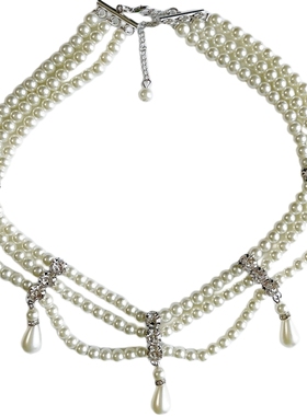 摇儿绕法式晚宴复古闪钻珍珠项链