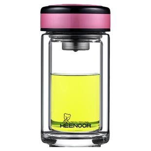 希诺双层玻璃杯女士便携创意水杯过滤耐热花茶杯女神可爱水晶杯