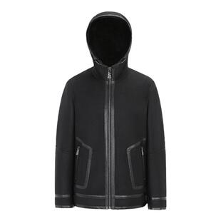 兽王冬季新款男士羊毛皮真皮皮衣皮毛一体皮草大衣连帽中长款外套