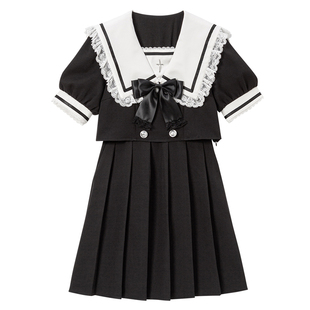 梦展望Dear My Love暗黑学园十字蝴蝶结水手领短袖连衣裙 534313