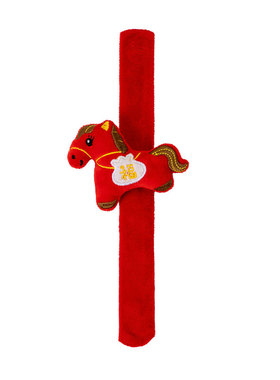 元旦节卡通毛绒马年啪啪圈儿童红色新年手环表演装饰手腕带小礼物