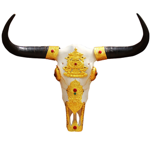 包铜牦牛头骨工艺品装饰摆件真羊头牛头标本墙面壁挂藏族特色礼品
