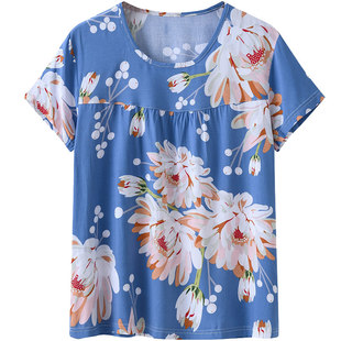 棉绸睡衣女款妈妈2025新款夏季可外穿上衣单件薄款冰丝短袖家居服