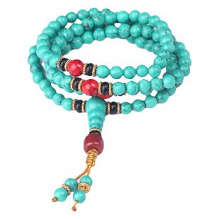 优化绿松石108颗藏式民族风佛珠手链男女情侣多圈念珠手串毛衣链