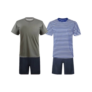 海魂衫短袖套装夏季体能训练服男速干透气作训服t恤蓝色条纹白色