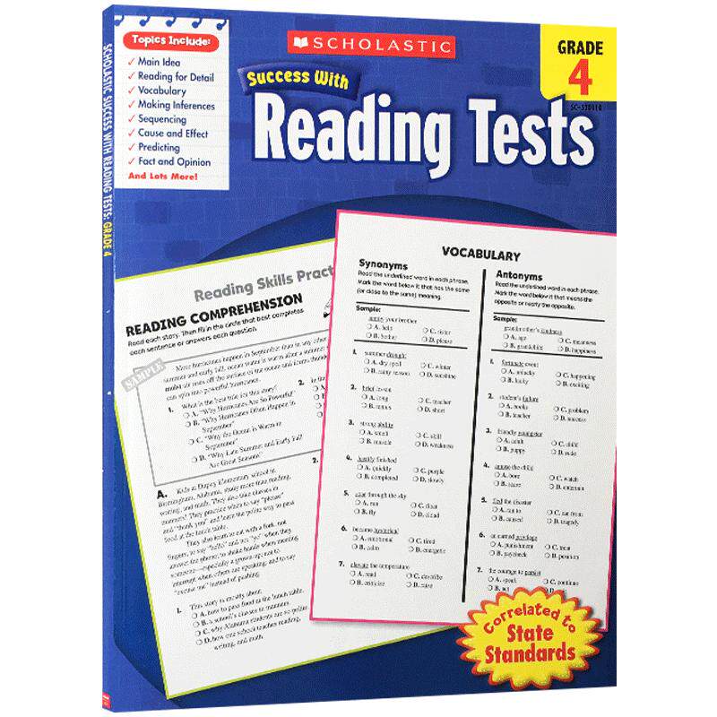 预售英文原版书英语阅读4年级练习册学乐成功Scholastic Success With Reading Tests Grade 4小学教材美国小学生课外作业家庭辅导