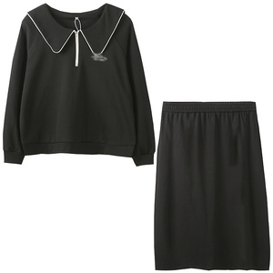 胖仙女莹莹大码女装胖mm2024秋减龄娃娃领卫衣高腰显瘦半身裙套装