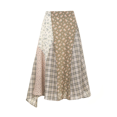 wanatry亚麻流浪感拼接中长裙女