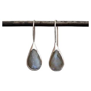 英国代购Earrings▼手作迷人精致多面拉长石纯银镶嵌简约泪珠耳环