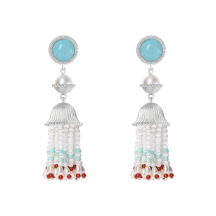 【明星同款】赫生HUSSAIN蓝璎天河石耳钉珍珠新中式流苏长款耳饰