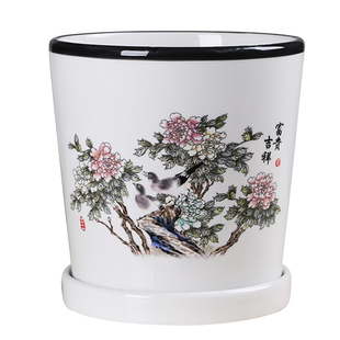 花盆陶瓷高款特价清仓大特大号带托盘家用创意绿萝吊兰简约多肉盆