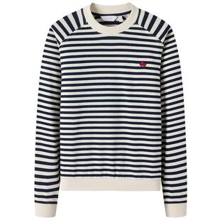 Navigare意大利小帆船纯棉圆领卫衣女春季新款海魂条宽松针织衫