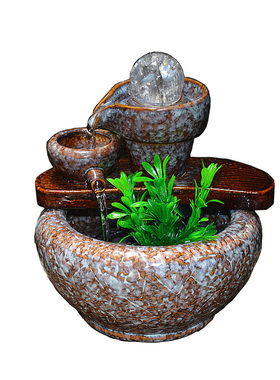 喷泉流水桌面风水球陶瓷装饰中式