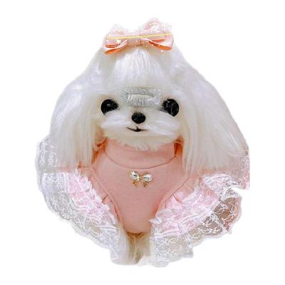 狗狗打底衫泰迪比熊博美小体飞袖蕾丝花边中领纯棉纯色秋冬背心