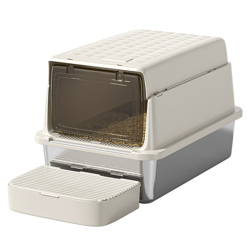 防外溅隔臭超大号不锈钢猫砂盆