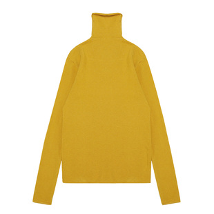 复古chic姜黄色针织衫女秋冬修身弹力软糯内搭打底鹅黄色高领毛衣