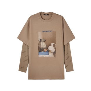 U/TI琥珀流光风纯棉拼接T恤女 莫兰迪假两件短袖尤缇2025春季新款