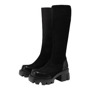 MIO米奥靴子冬季圆头套筒弹力长靴潮流个性显高厚底休闲袜靴女靴