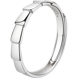 925纯银男士戒指单身潮个性食指无名指开口免费环刻字高级冷淡风