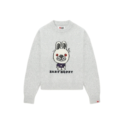 APEE卡通兔子图案提花圆领针织衫