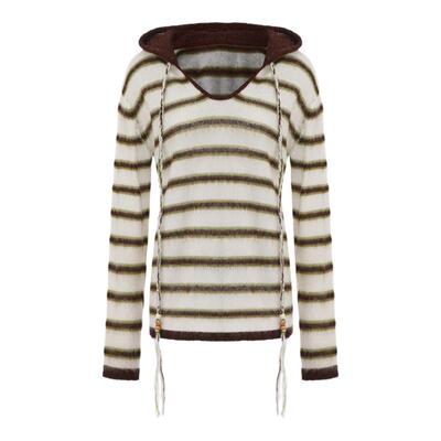 张真源同款IF BY LAND设计师品牌25年秋季条纹连帽羊驼毛衣女