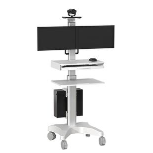 百维视落地移动带轮推车显示器支架升降站立办公电脑键盘鼠标主机