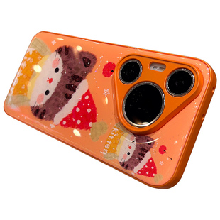 闪粉软边适用华为pura80pro+手机壳新款女p70高级感保护套pura70ultra可爱橙色猫mate60小众p80挂绳防摔外壳