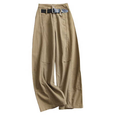 腰带装饰高腰宽松弯刀裤休闲裤