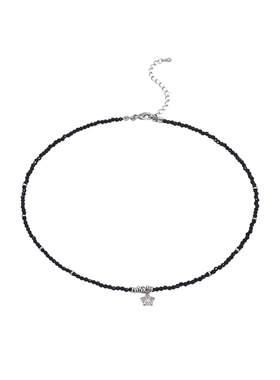 银色小星星挂坠黑水晶细Choker