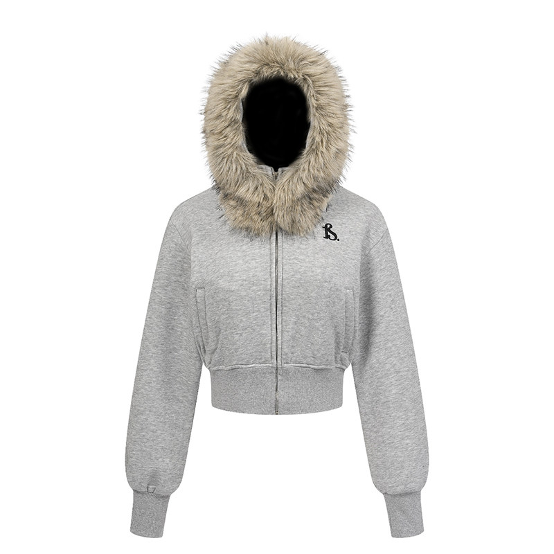 SREK美式大毛领收腰显瘦短款针织开衫毛衣女修身拉美休闲百搭卫衣