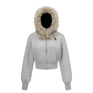 SREK美式大毛领收腰显瘦短款针织开衫毛衣女修身拉美休闲百搭卫衣