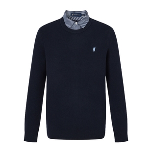 POLOWALK男式针织衫冬季款绅士风假两件衬衫领内搭套头加绒针织衫